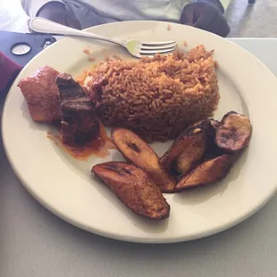 Dodo, jollof rice, assorted stew