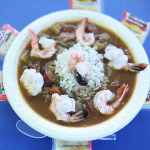 a bowl of shrimp and rice