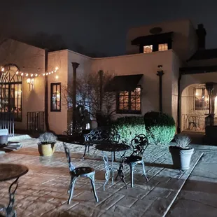 a patio at night