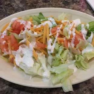 Salad comes with the meal. A bit heavy on the cheese here.