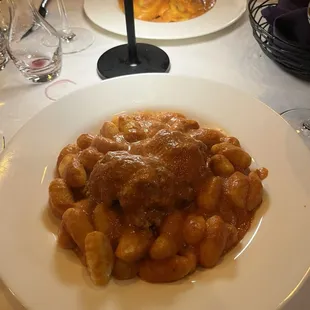 Lobster Ravioli with Rosella sauce to top. Gnocchi with Rosella sauce to top and meatballs. Fresh ingredients!