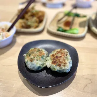 Pan fried chives seafood dumpling