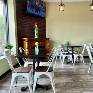 tables and chairs in a restaurant
