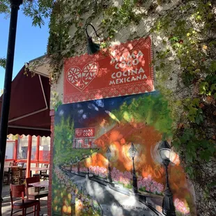 Outside with mural