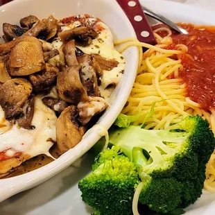 Chicken Fellini  Chicken sautéed with butter and mushrooms and topped with cappicola and mozzarella and sauterne