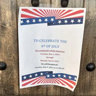 we came here to eat today July 6 but they are closed