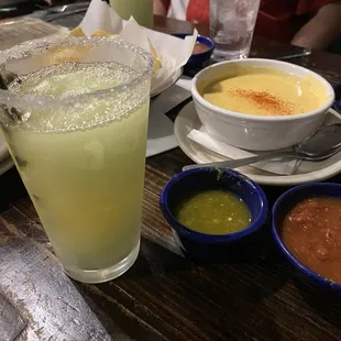 House Margarita (half &amp; half) with chips, salsa, and queso