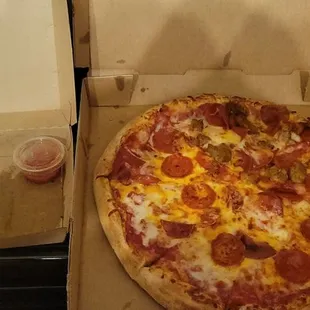 Large two topping pizza and "cheese bread"