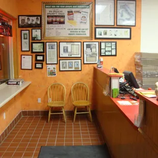 Two chairs if you want to sit &amp; wait for your pizza - it doesn't take long.