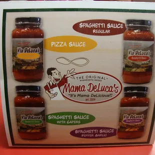 Four signature sauces - available for purchase in jars.