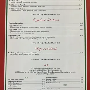 the menu for the restaurant