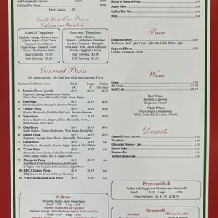 the menu for the restaurant