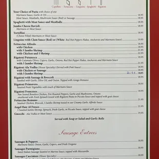 the menu for the restaurant