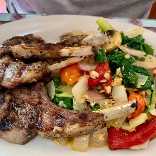 Marinated lamb chops Tuscan sautéed vegetables