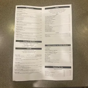 a menu on a table