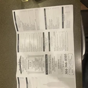 a menu and remote control