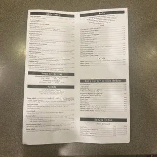 a menu on a table