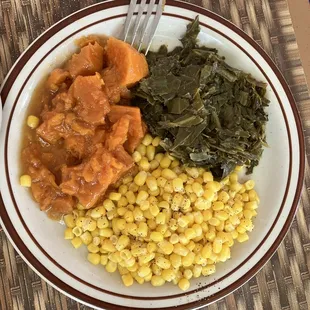 Corn, yams , collard greens