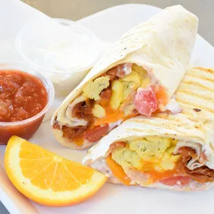 Breakfast All Day! Every menu item at Mama D&apos;s is available all day long - so you can have foods like this Bacon Breakfast Burrito all day!