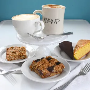 From left to right: Signature Trail Bar, Fruit &amp; Oatmeal Bar, Gluten-free Flourless Chocolate Torte, Gluten-free Almond Torte