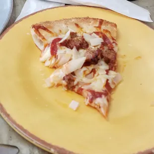 Onion, pepperoni, sausage... yum, fresh