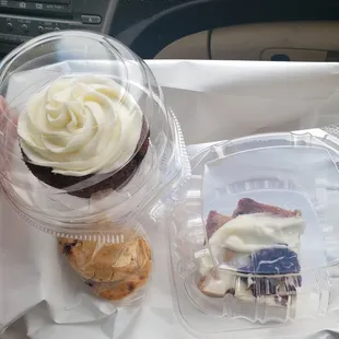Chocolate chip banana muffin, cranberry square and dog treat cookies