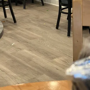 Floor is filthy.  Never once cleaned up during the 1+ hour there.