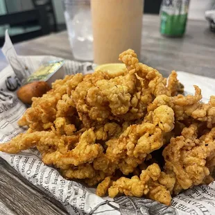 Clam strips with some of the best hush puppies!