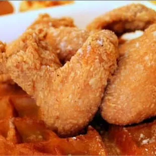 Fried chicken wings and waffles.