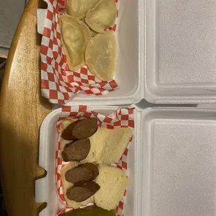 Left: Mushroom &amp; Sauerkraut Pierogis, Right: Kielbasa Sliders