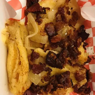 Potato and cheese with bacon and easy onion pierogies