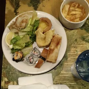 Salad, soup and sushi