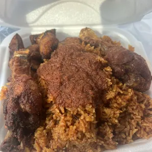 Jollof Rice, Chicken and Plantain