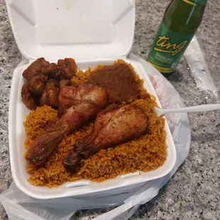 Jollof Rice (Orange Rice) Plate Imported Drinks
