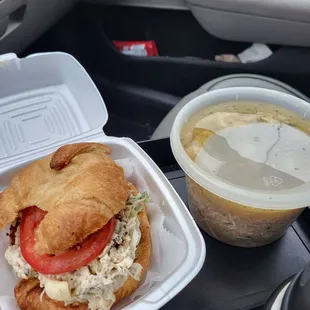 Smoked chicken sandwich and chicken dumpling soup