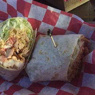 Chicken Wrap. Ask for extra buffalo sauce. Great lunch.