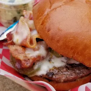 Bacon burger and cole slaw
