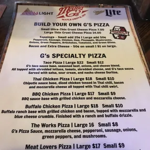 Pizza Menu