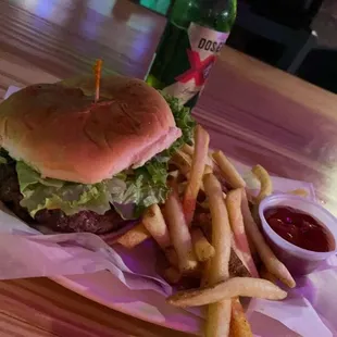 a burger and french fries