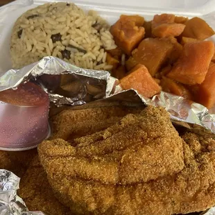 Cajun Catfish with Rice &amp; Peas and Yams