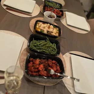 Exhausted after graduation so mama ji&apos;s delivery was excellent. Eggplant, Chongquing Chicken, Green beans, Sichuan fish.