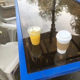 Mango juice and chai latte