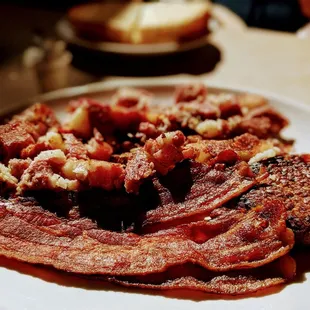 Bacon, sausage, and hash.