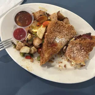 Monte Cristo breakfast sandwich with fried egg