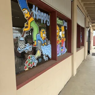 Cute decor on the windows walking in.....