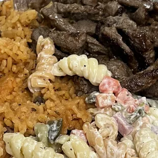Steak, rice and pasta salad $9