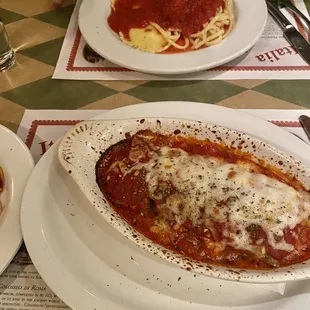 Eggplant rollatine in front with half and half in back