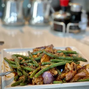 Egg plant with string beans