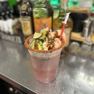 Súper Michelada with Shrimp &amp; cucumber for here or Togo