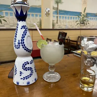 Top shelf margaritas  fresh squeezed lime and real agave choice of tequila